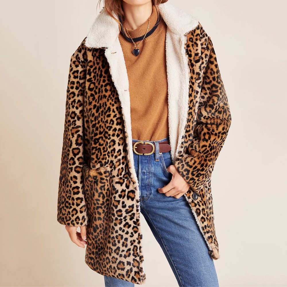 Anthropologie Sanctuary Sherpa-Lined Leopard Coat